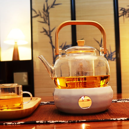2pcs Glass Teapot With Infuser And Ceramic Heater Set. Heat-resistant Glass Teaware