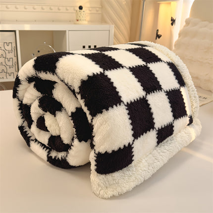 1pc Extra Thick Plaid Blanket - Brown/Beige/White/Black Checkered Bedspread