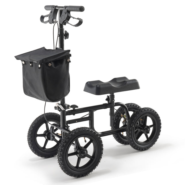 Folding Knee Scooter, Carbon Steel Steerable Knee Walker with Height-Adjustable Handlebar & Knee Pad, 12' All-Terrain Wheel, Dual Brakes, Leg Recovery Scooter for Injured Ankle Foot Knee, 350LBS
