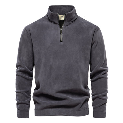 Men's Polar Fleece Top Pure Color Simple Casual Stand Collar Pullover Sweater