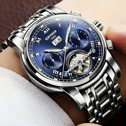 Luxury Brand Sports Casual Mechanical Watch with Transparent Back, Automatic Winding,