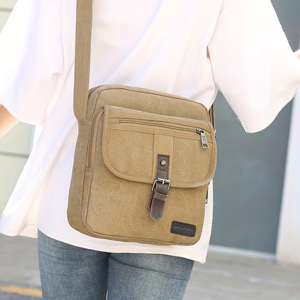 Large-capacity Shoulder Bag, Unisex Vintage Style, Multi-compartment Casual and Durable