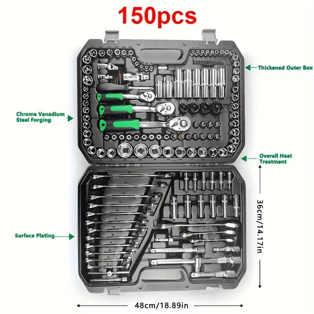 46/150pcs Automotive Mechanical Repair Tool Set, Multifunctional with Sockets, Wrenches,