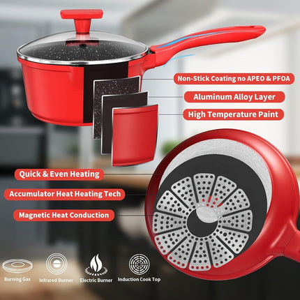 Pots And Pans Set, 11 PCS Nonstick Kitchen Cookware Set With Steamer,