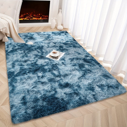 1pc Cozy Gradient Ombre Blue Shaggy Area Rug, Soft Thick Plush Faux Fur Carpet,