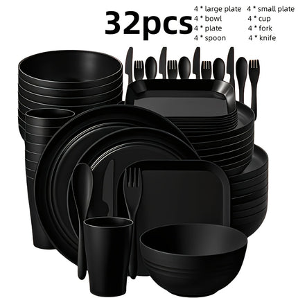 32/64pcs Lightweight PP Plastic Kitchen Set - Sturdy Tableware Suitable for Microwaves And Dishwashers