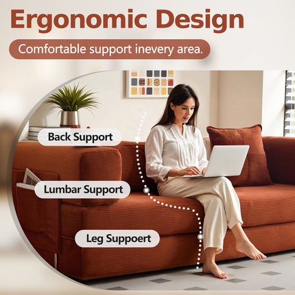 Sofa Bed | Convertible Floor Boneless Couch with Comfy Pillow, Modular Modern Corduroy Sofa