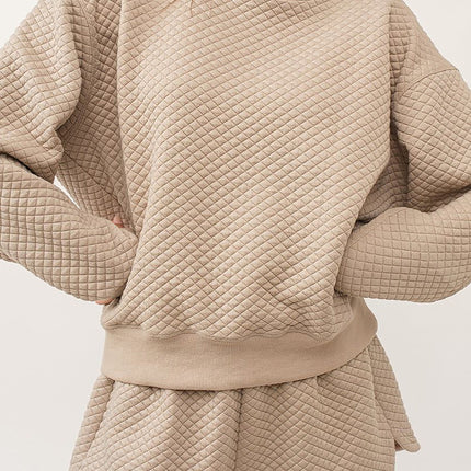 Parchment Solid Color Quilted Long Sleeve Top and Shorts Set