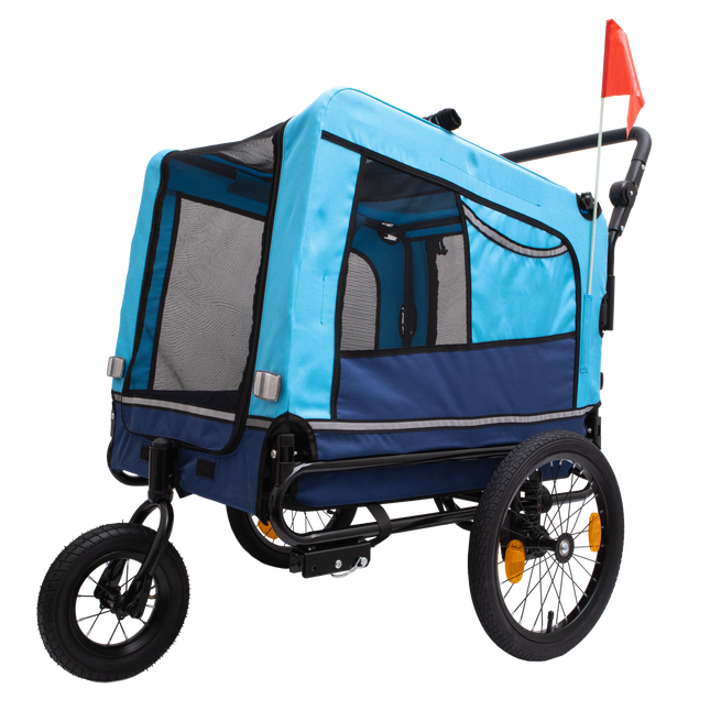 2-in-1 Bike Trailer & Push Cart for Pets - Detachable Bike Hitch & Push Handle Included - All-Terrain Wheels, Quick Release Wheel, Non-Slip Floor, Internal Leash, Holds Pets Up to 88 lbs, Blue