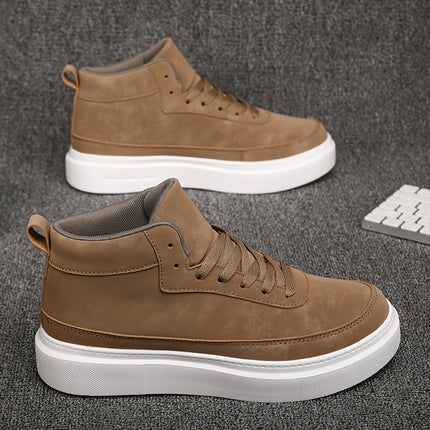 Men'S High-Top Casual Street Sneakers - Solid Color Design, Breathable Lace-Up Skate Shoes with EVA Sole