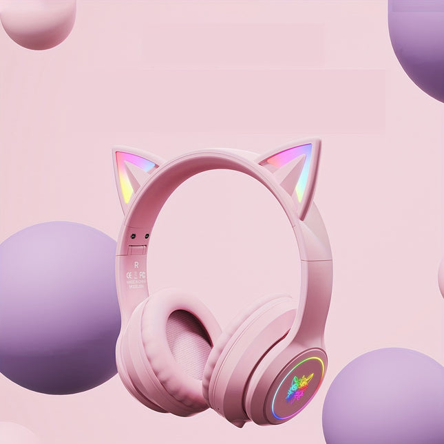 Gaming Headset with Cat Ears, Bluetooth, Noise Cancelling, High-Quality Sound, Cute Design