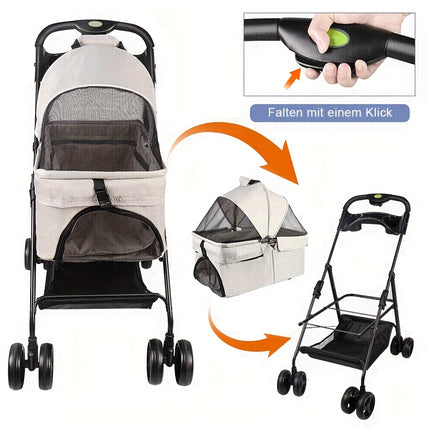2-in-1 Convertible Dog Stroller & Carrier with Removable Crate Transport Bag – Foldable Pet Tote with Safety Belt, Adjustable Canopy, Storage Basket, Shock Absorber Wheels & 360° EVA Tires for Small/Medium Dogs & Cats, Pet