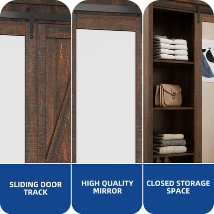 Storage Cabinet with Full-Length Mirror - Lockable, Wooden, 4 Shelves - Perfect for Bathroom, Bedroom