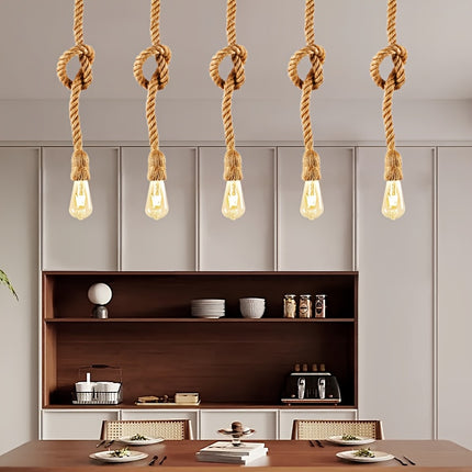 2Pcs rural retro tropical style hand woven hanging chandeliers, E27 bulb base, restaurant bar counter