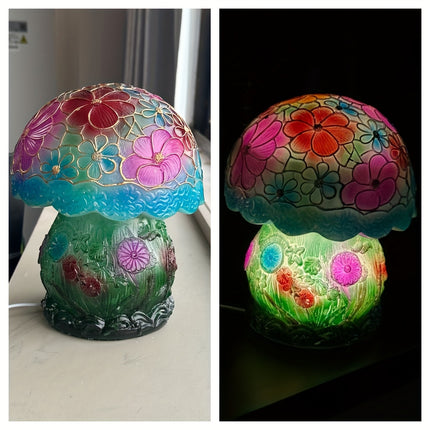Hand-Painted-Style Multicolor LED Mushroom Lamp with Glowing & Warm White Base
