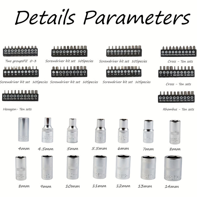 130pcs Tool Set Tool Box, 1/4 Inch Drive Socket Ratchet Wrench Set with Drill Bit Socket Set Metric
