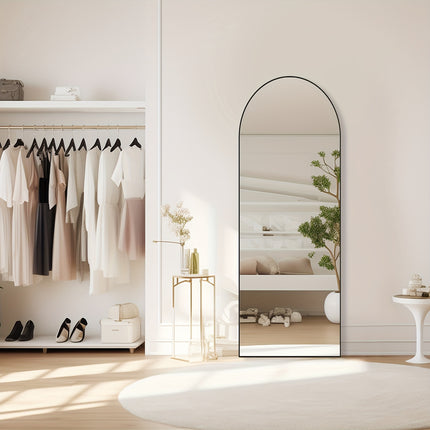 64"x21" Black Arched Full Length Mirror, Standing Leaning or Mounted Hanging Wall Mirror for Bedroom,