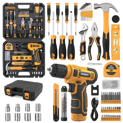Hi-Spec 133 Yellow Electric Screwdriver Set, High-Quality Carbon Steel Hardware Kit,