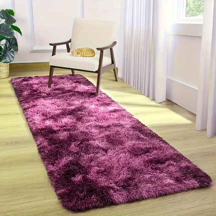 1pc, Dark Purple Tie-Dye Fluffy Area Rug, Soft Polyester 100% Lightweight Rectangle Carpet