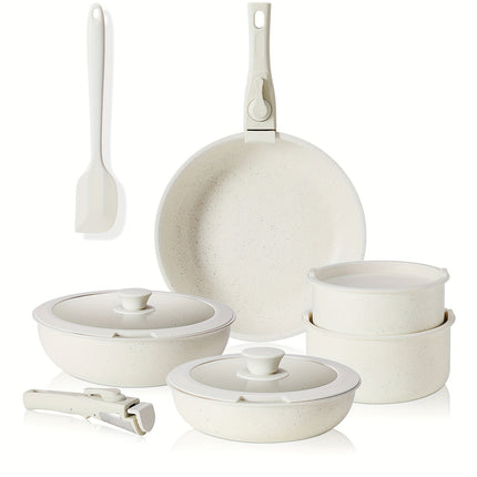 OLIXIS 12 Pcs Pots and Pans Set Nonstick - Kitchen Cookware Set with Detachable Handle, Beige