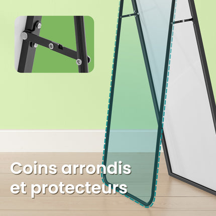 160 X 50 Cm, on Stand, Large Floor-Standing Mirror, Aluminum Alloy Frame, Tempered Glass,