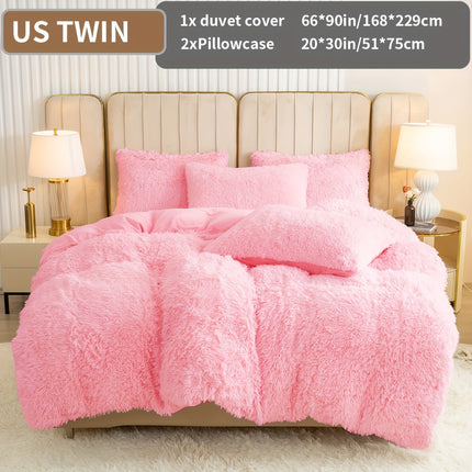 3pcs Solid Color Polyester Plush Duvet Cover Set, Winter Bedding, Machine Washable, Zipper Closure, 250-300g Fabric, Active Print, No Filler, Pillowcases Included