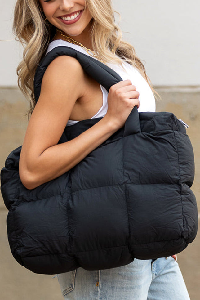 Cinnamon Solid Quilted Puffy Zipped Large Tote Bag