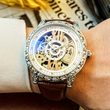 Men'S Luxury Vintage Tourbillon Skeleton Automatic Mechanical Watch, Luminous Hands