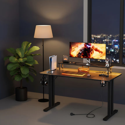 RGB Gaming Desk with Power Outlets & Monitor Stand, Large Wide Computer Workstation
