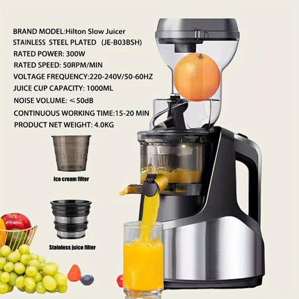 Juicer, 300W Slow Masticating Machines with Large Feed Chute Fit Whole Fruits