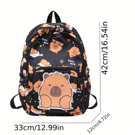 A Cute Capybara Patterned Backpack with Large Capacity, Stylish for School And Travel, a Perfect Double Shoulder Bag.