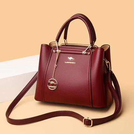 Handbag with Detachable & Adjustable Strap Elegant Solid Color Tote Zipper Closure,