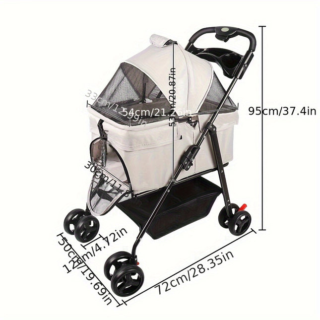 2-in-1 Convertible Dog Stroller & Carrier with Removable Crate Transport Bag – Foldable Pet Tote with Safety Belt, Adjustable Canopy, Storage Basket, Shock Absorber Wheels & 360° EVA Tires for Small/Medium Dogs & Cats, Pet