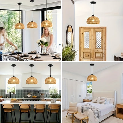 1pc Bohemian Chandelier, Modern Metal Semi-Flush Mount Willow Wicker Pendant Light