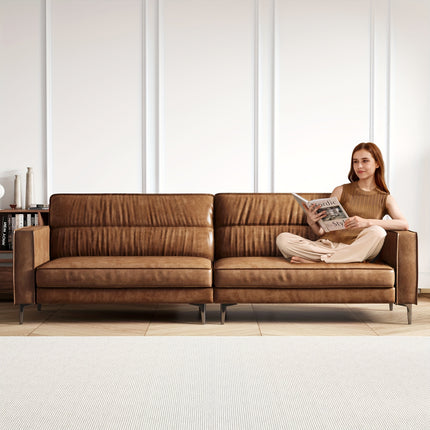 Mid-Century 3-Seater Waxed Leather Sofa with Removable Backrest And Cushions