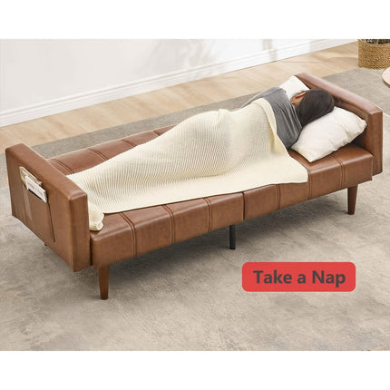 Sofa Bed with Space-Saving Foldable Design - Modern Brown Futon Couch, Sturdy Metal Frame