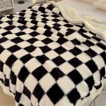 1pc Extra Thick Plaid Blanket - Brown/Beige/White/Black Checkered Bedspread