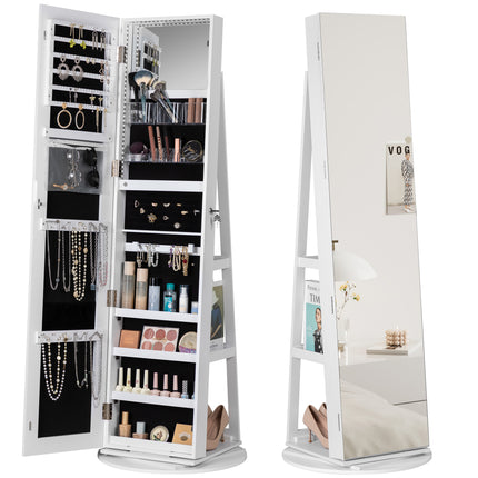 360 Swivel Jewelry Armoire Lockable 3-in-one Jewelry Cabinet Organizer with Full Length Mirror, White