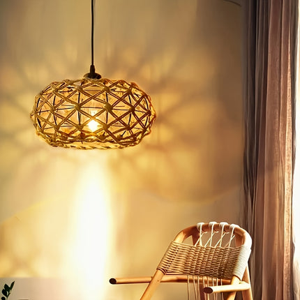 1pc Handmade Woven Rope Chandelier, 11.81-Inch Wide Pendant in Rustic Linen Color for Kitchen