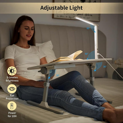 Folding Laptop Desk with Built-In LED Light and Storage Drawer – Portable Bed Table for Sofa
