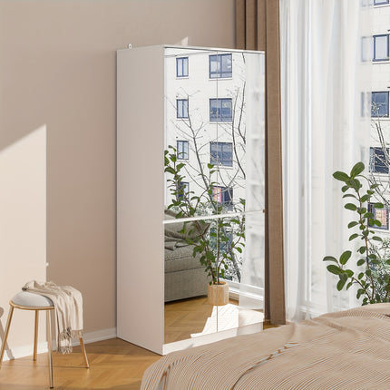 Mirror Wardrobe Armoire, Wardrobe Armoire Closet With 4 Glass Full Length Mirror Doors And Hanging Rod,