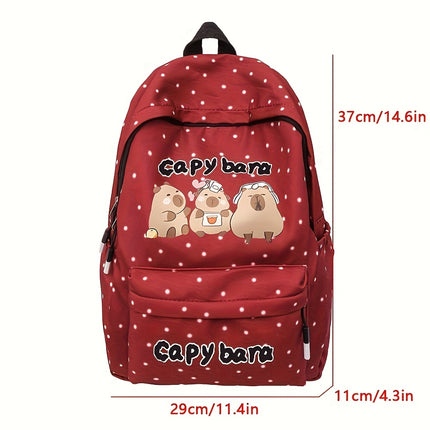 Girls' School Backpack with Capybara Design - Large Capacity Travel Bookbag, Adjustable Straps & Zipper