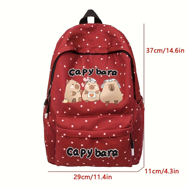 Girls' School Backpack with Capybara Design - Large Capacity Travel Bookbag, Adjustable Straps & Zipper