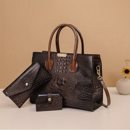 Handbag with Golden-Tone Hardware, Detachable Shoulder Strap & Zipper Closure