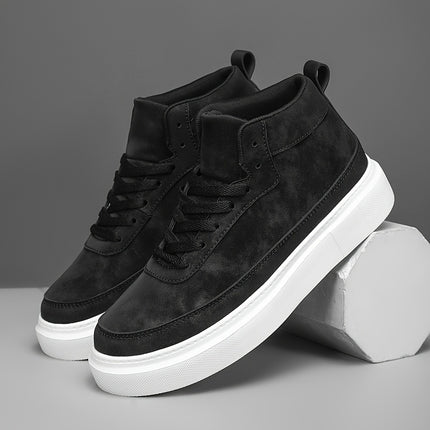 Men'S High-Top Casual Street Sneakers - Solid Color Design, Breathable Lace-Up Skate Shoes with EVA Sole