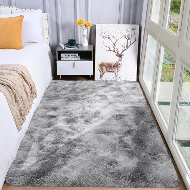 1pc, Luxurious Soft Faux Fur Area Rug, Rectangle, Light Gray, Tufted Polyester 100%, Fluffy