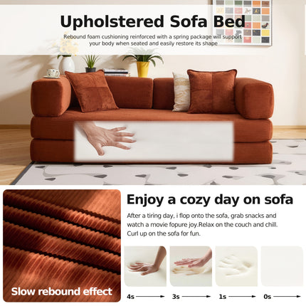 Sofa Bed | Convertible Floor Boneless Couch with Comfy Pillow, Modular Modern Corduroy Sofa