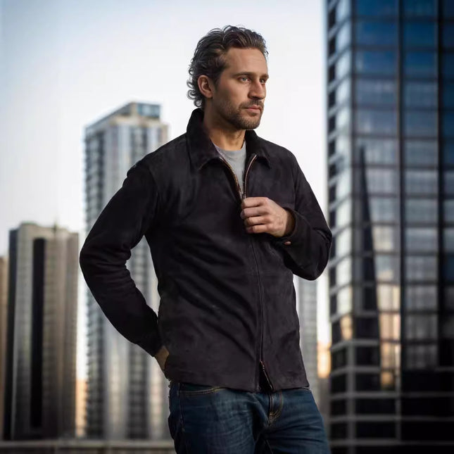 Simple Men's Suede Fabric Jacket Solid Color Fashion City