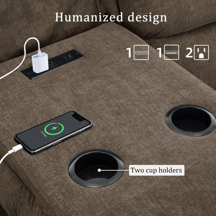 Modern Living Room Furniture - 3-Seater Reclining Sofa with Drop-Down Table, Cup Holders