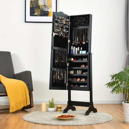 Secure Lockable Storage with Full-Length Mirror & Spacious Organizer, Standalone Design for Easy Access